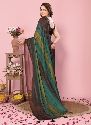 Titillating Green Silk Contemporary Saree with Print Work