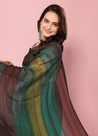 Titillating Green Silk Contemporary Saree with Print Work