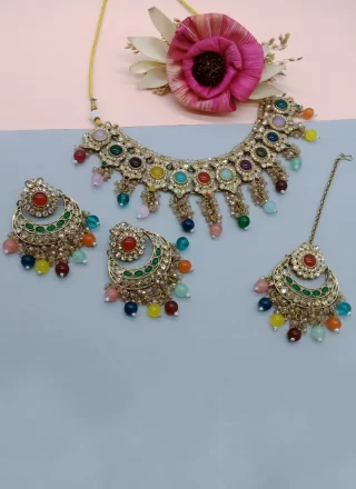Transcendent Multi Colour Beads and Stone Work Necklace Set