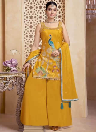 Transcendent Mustard Chinon Palazzo Salwar Suit