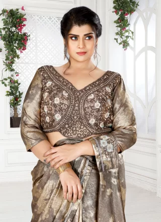 Trendy Brown Shimmer Designer Sari