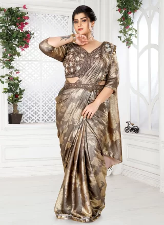 Trendy Brown Shimmer Designer Sari