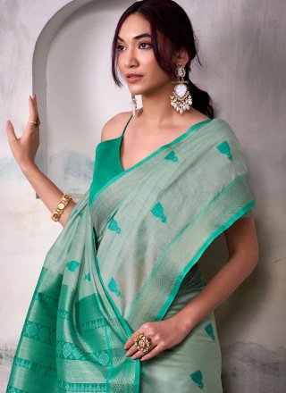 Turquoise Cotton Trendy Saree with Jacquard Work for Casual