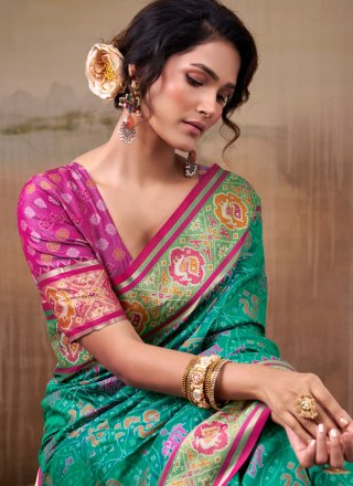 Turquoise Patola Silk Traditional Saree with Jacquard Work