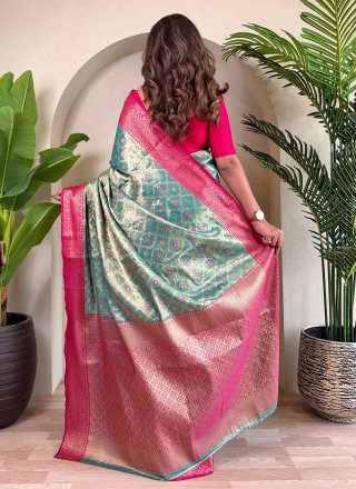 Turquoise Silk Classic Saree