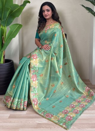 Turquoise Silk Jacquard Work Traditional Saree for Ceremonial