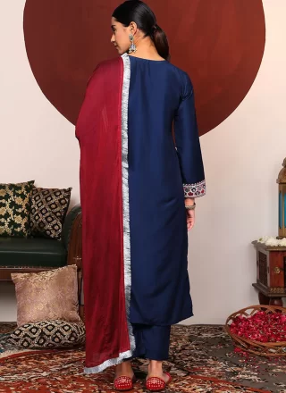 Turquoise Silk Readymade Salwar Suit with Embroidered Work
