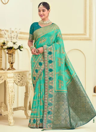 Turquoise Silk Traditional Saree