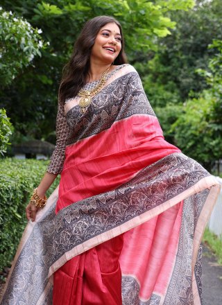 Tussar Silk Casual Sari In Pink
