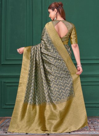 Tussar Silk Designer Sari In Grey Color