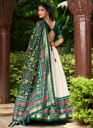 Tussar Silk Lehenga Choli In Green Colour