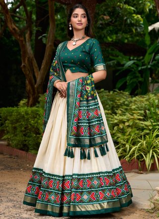 Tussar Silk Lehenga Choli In Green Colour