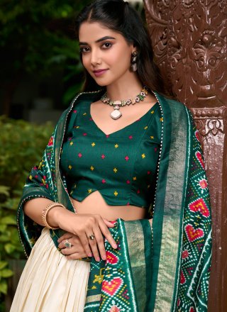 Tussar Silk Lehenga Choli In Green Colour