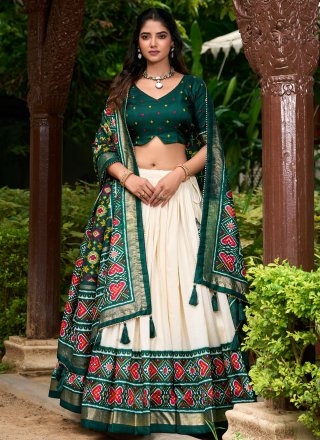 Tussar Silk Lehenga Choli In Green Colour