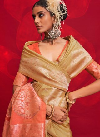 Tussar Silk Traditional Saree In Khaki