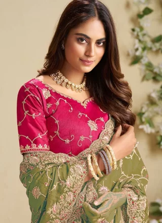 Urbane Green Fandy Trendy Saree with Cord, Stone, Thread and Zari Work