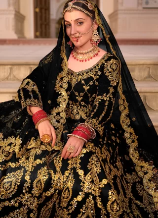 Velvet A - Line Lehenga Choli In Black