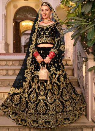 Velvet A - Line Lehenga Choli In Black