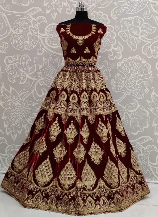 Velvet A - Line Lehenga Choli In Maroon Color