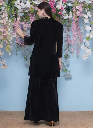 Velvet Designer Kurti In Black