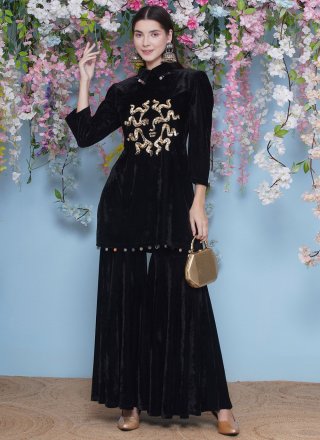 Velvet Designer Kurti In Black