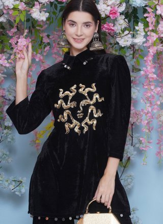 Velvet Designer Kurti In Black