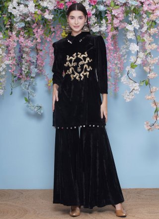 Velvet Designer Kurti In Black