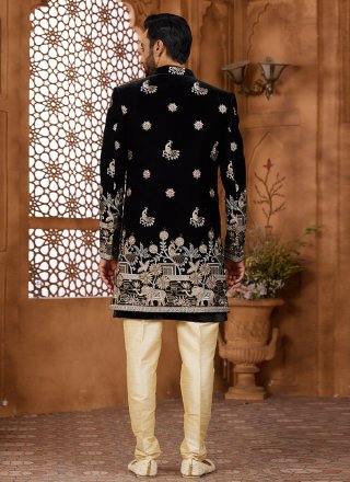 Velvet Indo Western Sherwani In Black Color