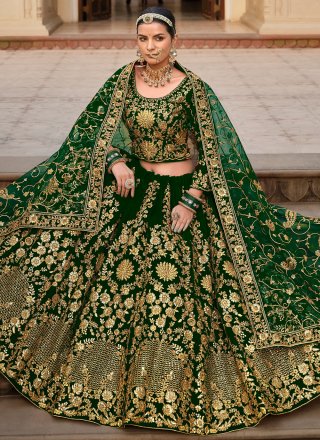 Velvet Lehenga Choli In Green