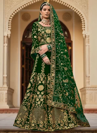 Velvet Lehenga Choli In Green