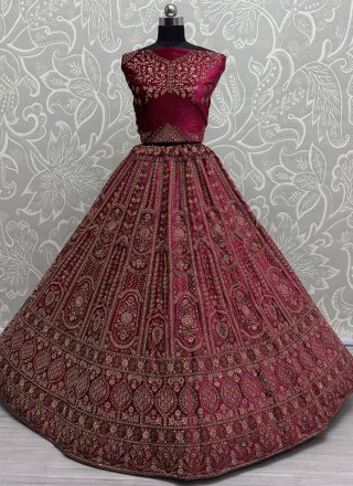 Velvet Lehenga Choli In Rani Colour