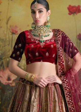 Velvet Lehenga Choli with Dimond, Embroidered, Sequins, Stone, Thread and Zari Work