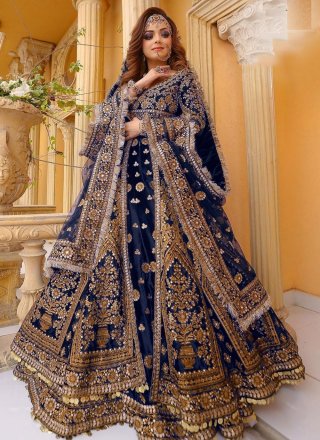 Velvet Lehenga Choli with Embroidered and Sequins Work