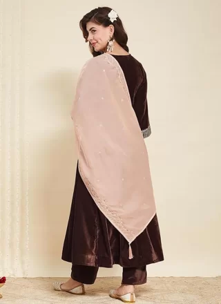 Velvet Salwar Suit In Brown