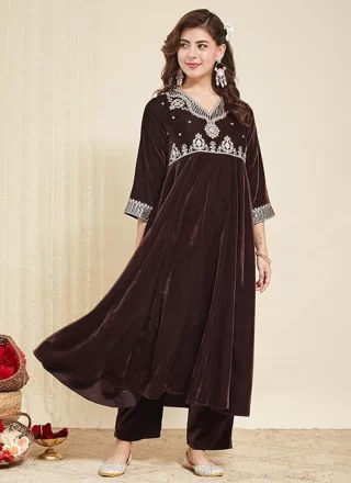 Velvet Salwar Suit In Brown