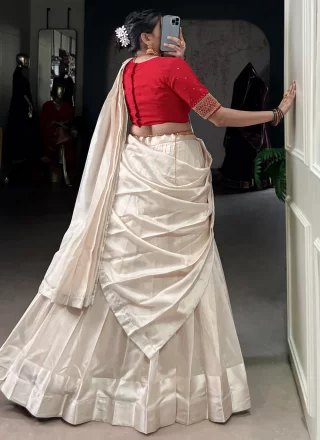 Versatile White Polyester A - Line Lehenga Choli In Plain