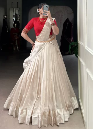 Versatile White Polyester A - Line Lehenga Choli In Plain