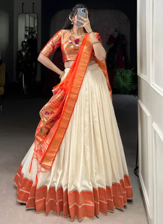Vichitra Silk A - Line Lehenga Choli In White Color