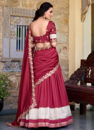 Vichitra Silk A - Line Lehenga Choli with Lace, Weaving and Zari Work