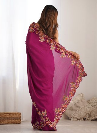 Vichitra Silk Classic Saree In Wine Color