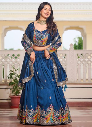 Vichitra Silk Readymade Lehenga Choli with Embroidered, Sequins, Thread and Zari Work