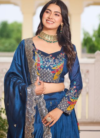 Vichitra Silk Readymade Lehenga Choli with Embroidered, Sequins, Thread and Zari Work
