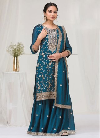 Vichitra Silk Salwar Suit In Blue