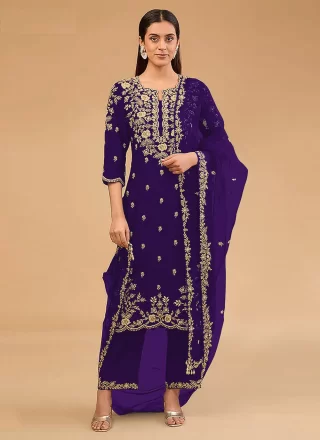 Vichitra Silk Salwar Suit In Purple Color