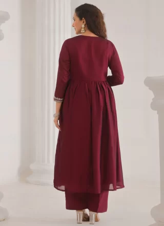 Vichitra Silk Salwar Suit In Wine Color