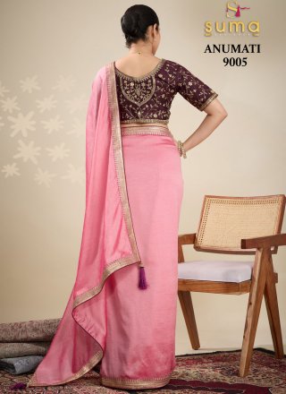 Vichitra Silk Trendy Saree In Pink Colour