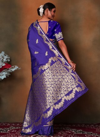Violet Art Silk Classic Sari with Weaving Work