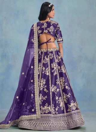Violet Art Silk Lehenga Choli with Embroidered, Sequins and Zari Work