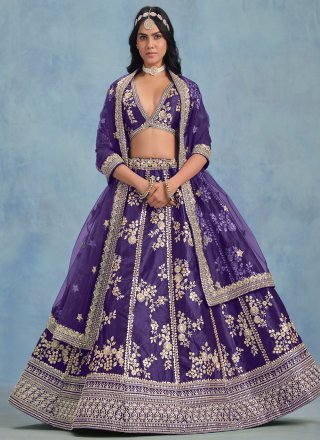 Violet Art Silk Lehenga Choli with Embroidered, Sequins and Zari Work