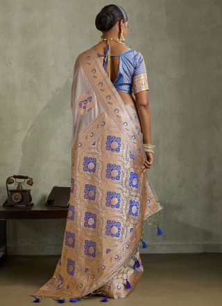 Violet Banarasi Jari, Patch Border, Meenakari and Woven Work Satin Silk Contemporary Saree